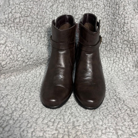 easy street Shoes - Easy Street Comfort Wave Brown‎ Ankle Boots Womens 8N Buckle Strap Block Heel